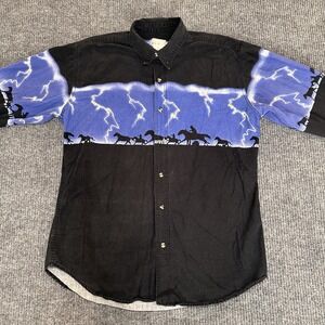 VTG Express Riders Lightning Western Shirt Black & Blue Large Cowboy‎ Horses